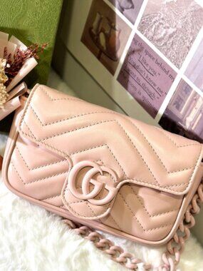 Brand new GUCCI GG Marmont belt bag, pink camera bag